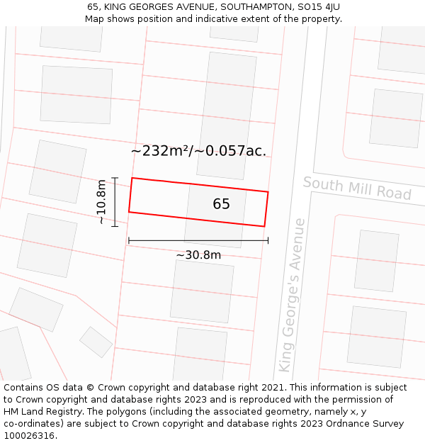 65, KING GEORGES AVENUE, SOUTHAMPTON, SO15 4JU: Plot and title map