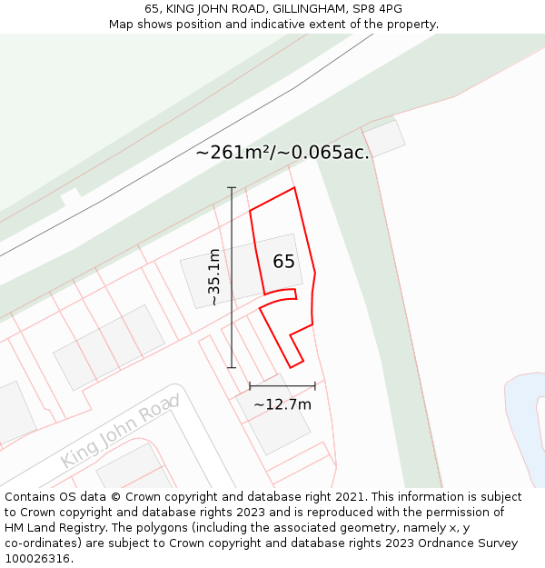 65, KING JOHN ROAD, GILLINGHAM, SP8 4PG: Plot and title map