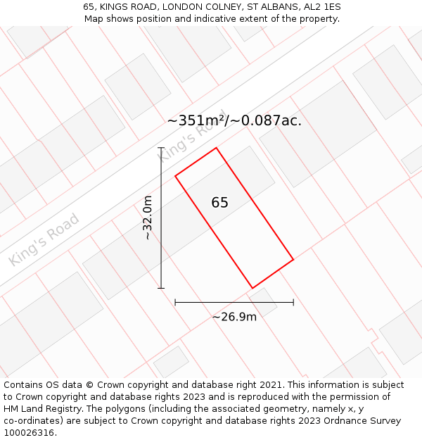 65, KINGS ROAD, LONDON COLNEY, ST ALBANS, AL2 1ES: Plot and title map