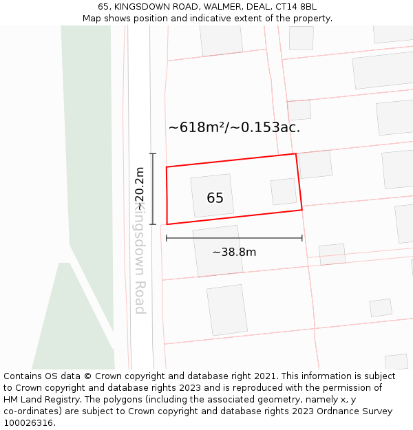 65, KINGSDOWN ROAD, WALMER, DEAL, CT14 8BL: Plot and title map