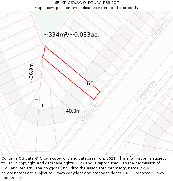 65, KINGSWAY, OLDBURY, B68 0QE: Plot and title map