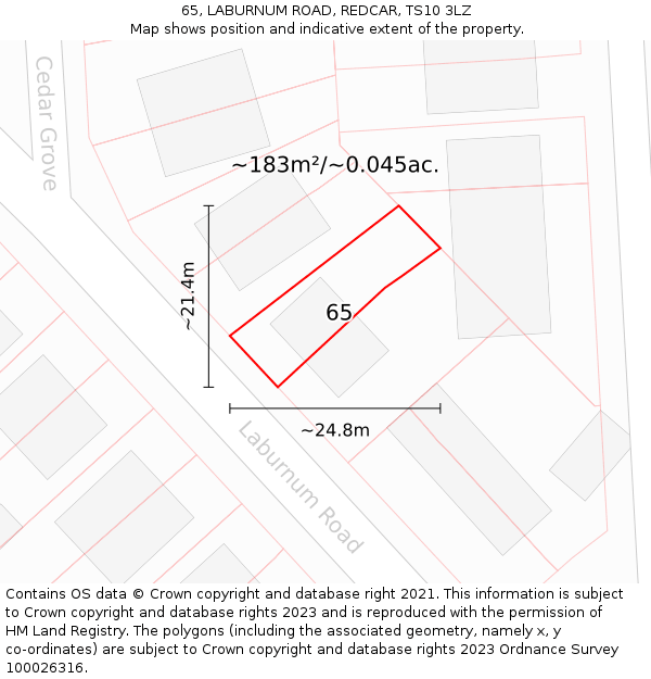 65, LABURNUM ROAD, REDCAR, TS10 3LZ: Plot and title map