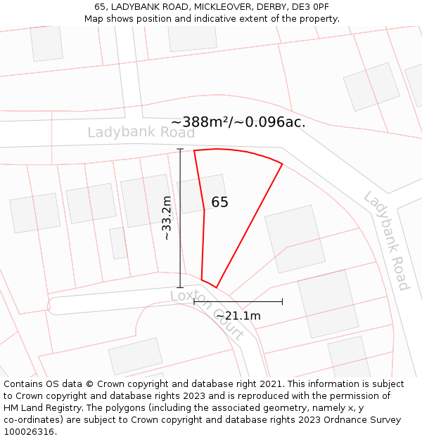 65, LADYBANK ROAD, MICKLEOVER, DERBY, DE3 0PF: Plot and title map