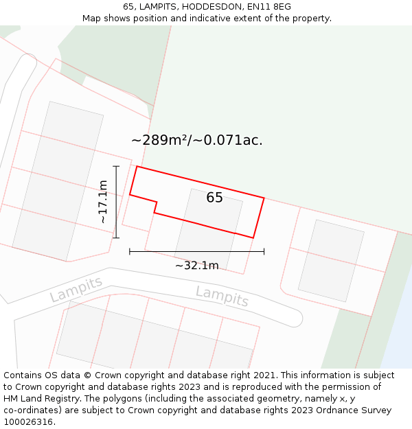 65, LAMPITS, HODDESDON, EN11 8EG: Plot and title map