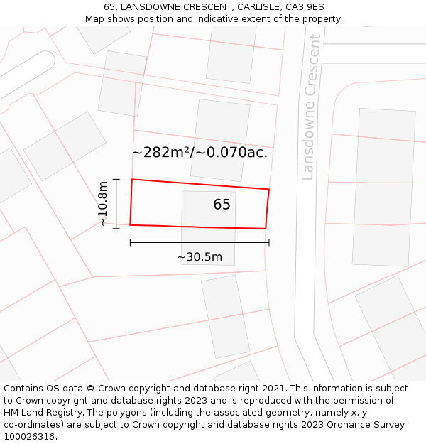 65, LANSDOWNE CRESCENT, CARLISLE, CA3 9ES: Plot and title map