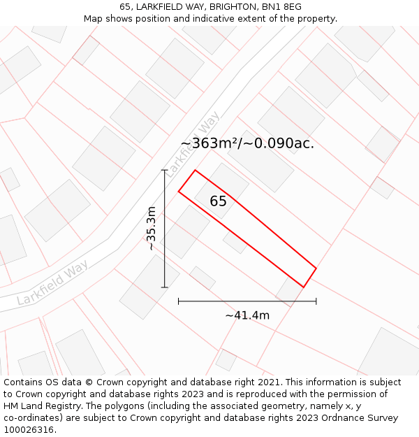 65, LARKFIELD WAY, BRIGHTON, BN1 8EG: Plot and title map