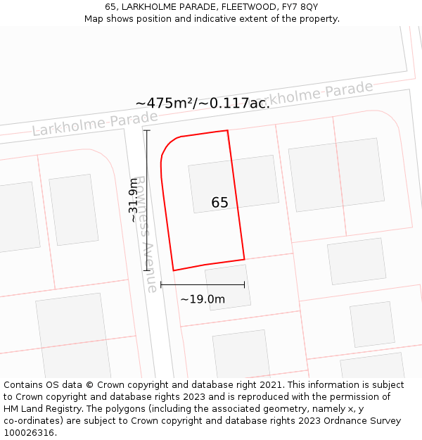 65, LARKHOLME PARADE, FLEETWOOD, FY7 8QY: Plot and title map