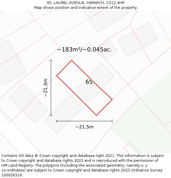 65, LAUREL AVENUE, HARWICH, CO12 4HP: Plot and title map