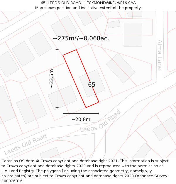 65, LEEDS OLD ROAD, HECKMONDWIKE, WF16 9AA: Plot and title map