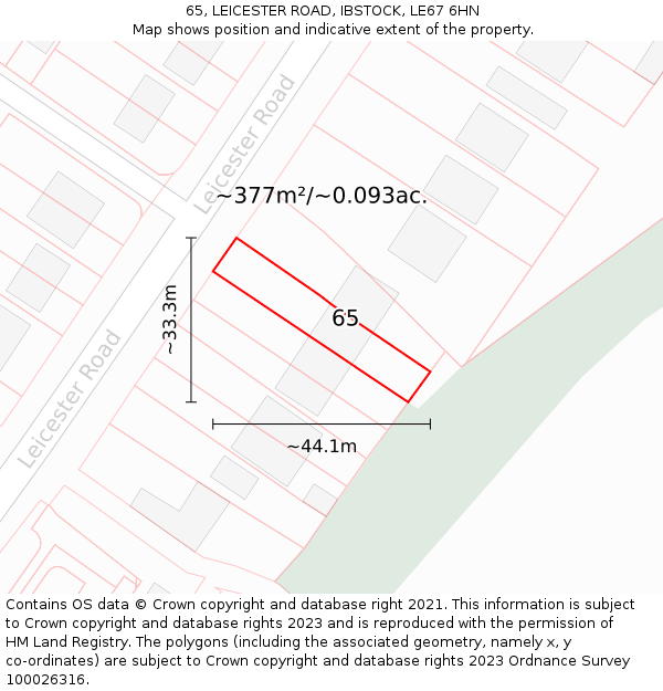 65, LEICESTER ROAD, IBSTOCK, LE67 6HN: Plot and title map