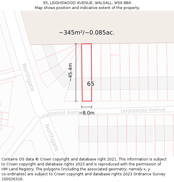 65, LEIGHSWOOD AVENUE, WALSALL, WS9 8BA: Plot and title map