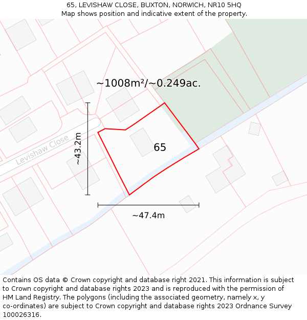 65, LEVISHAW CLOSE, BUXTON, NORWICH, NR10 5HQ: Plot and title map