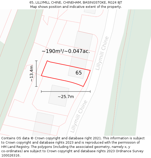 65, LILLYMILL CHINE, CHINEHAM, BASINGSTOKE, RG24 8JT: Plot and title map