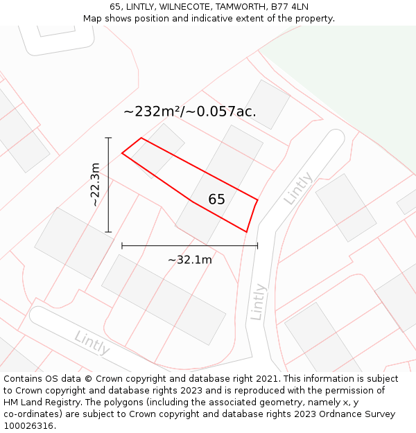 65, LINTLY, WILNECOTE, TAMWORTH, B77 4LN: Plot and title map