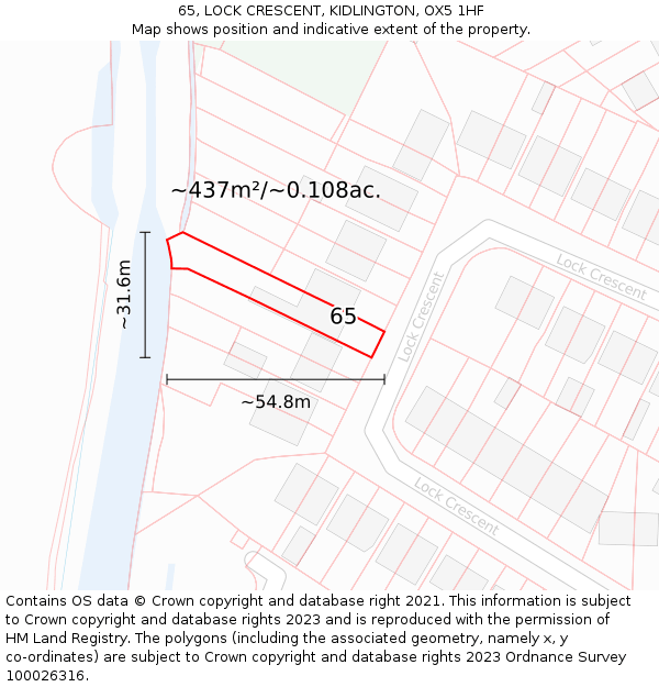 65, LOCK CRESCENT, KIDLINGTON, OX5 1HF: Plot and title map