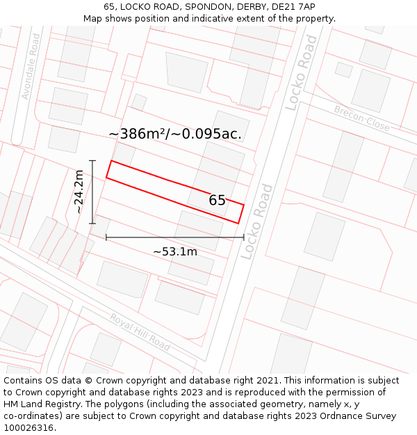 65, LOCKO ROAD, SPONDON, DERBY, DE21 7AP: Plot and title map