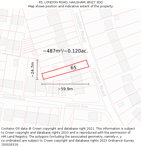 65, LONDON ROAD, HAILSHAM, BN27 3DD: Plot and title map