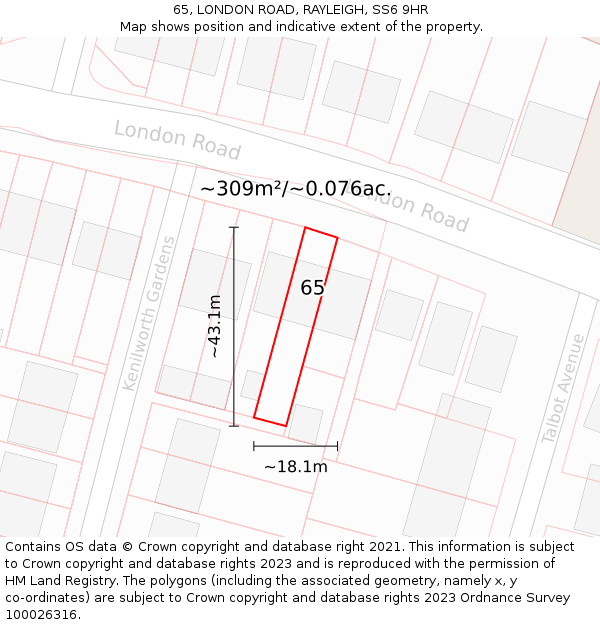 65, LONDON ROAD, RAYLEIGH, SS6 9HR: Plot and title map