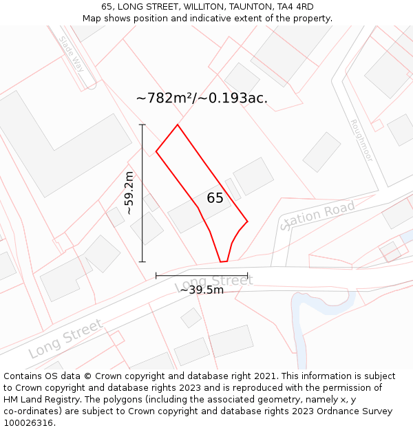 65, LONG STREET, WILLITON, TAUNTON, TA4 4RD: Plot and title map