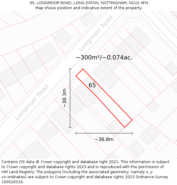 65, LONGMOOR ROAD, LONG EATON, NOTTINGHAM, NG10 4FN: Plot and title map
