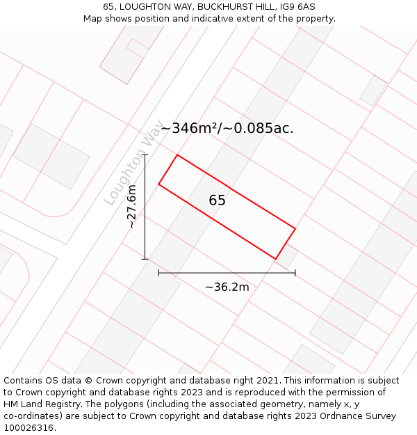 65, LOUGHTON WAY, BUCKHURST HILL, IG9 6AS: Plot and title map