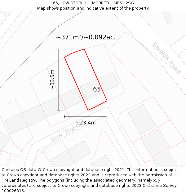 65, LOW STOBHILL, MORPETH, NE61 2SG: Plot and title map