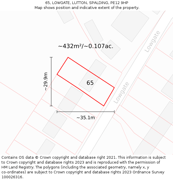 65, LOWGATE, LUTTON, SPALDING, PE12 9HP: Plot and title map