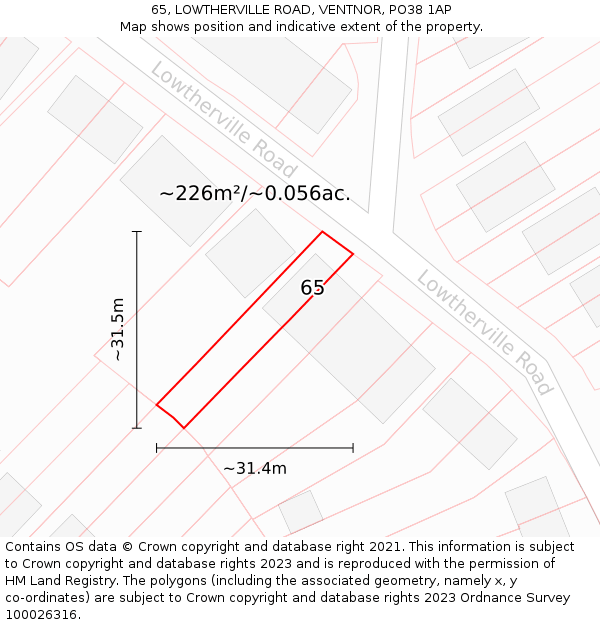 65, LOWTHERVILLE ROAD, VENTNOR, PO38 1AP: Plot and title map