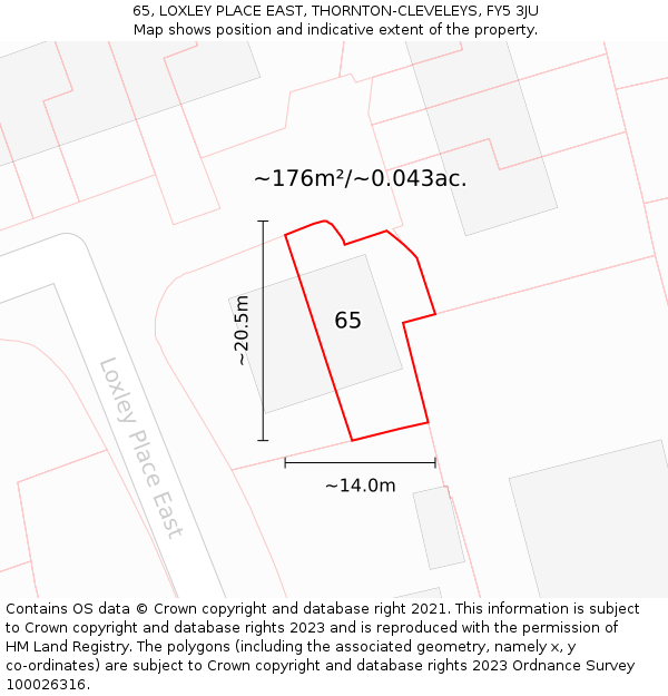 65, LOXLEY PLACE EAST, THORNTON-CLEVELEYS, FY5 3JU: Plot and title map