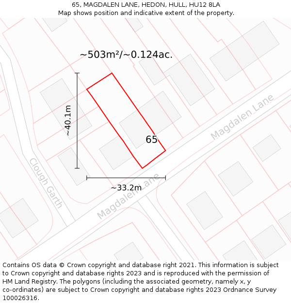 65, MAGDALEN LANE, HEDON, HULL, HU12 8LA: Plot and title map