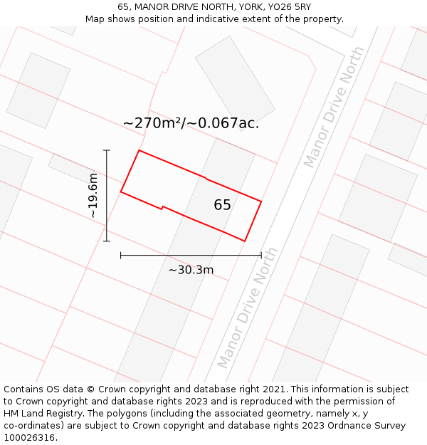 65, MANOR DRIVE NORTH, YORK, YO26 5RY: Plot and title map