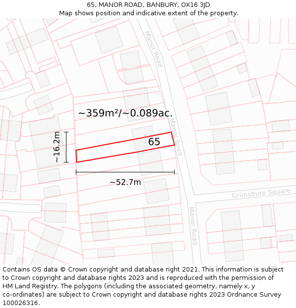65, MANOR ROAD, BANBURY, OX16 3JD: Plot and title map