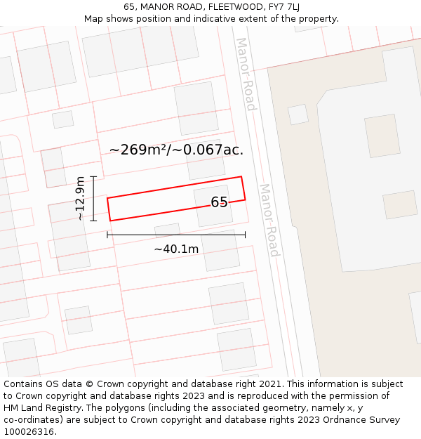 65, MANOR ROAD, FLEETWOOD, FY7 7LJ: Plot and title map