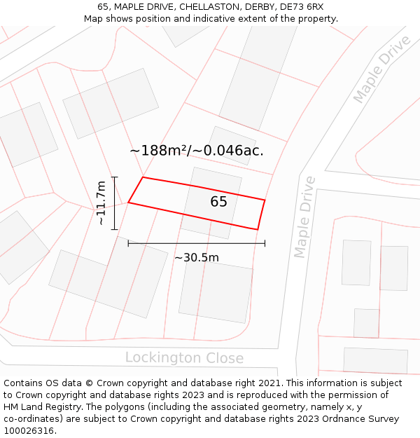 65, MAPLE DRIVE, CHELLASTON, DERBY, DE73 6RX: Plot and title map