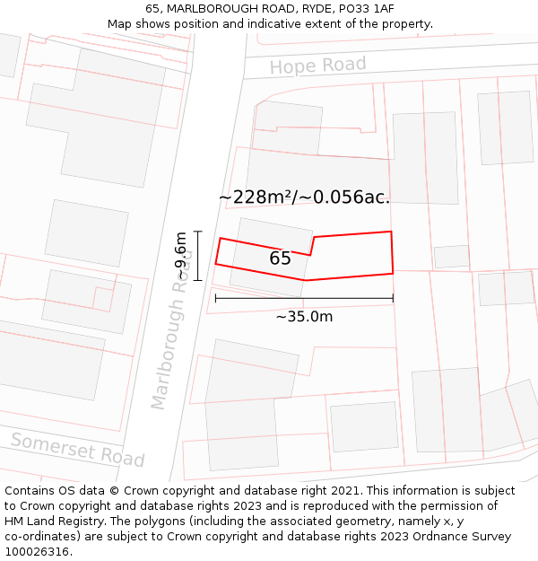 65, MARLBOROUGH ROAD, RYDE, PO33 1AF: Plot and title map