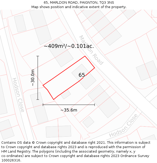 65, MARLDON ROAD, PAIGNTON, TQ3 3NS: Plot and title map