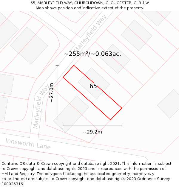 65, MARLEYFIELD WAY, CHURCHDOWN, GLOUCESTER, GL3 1JW: Plot and title map