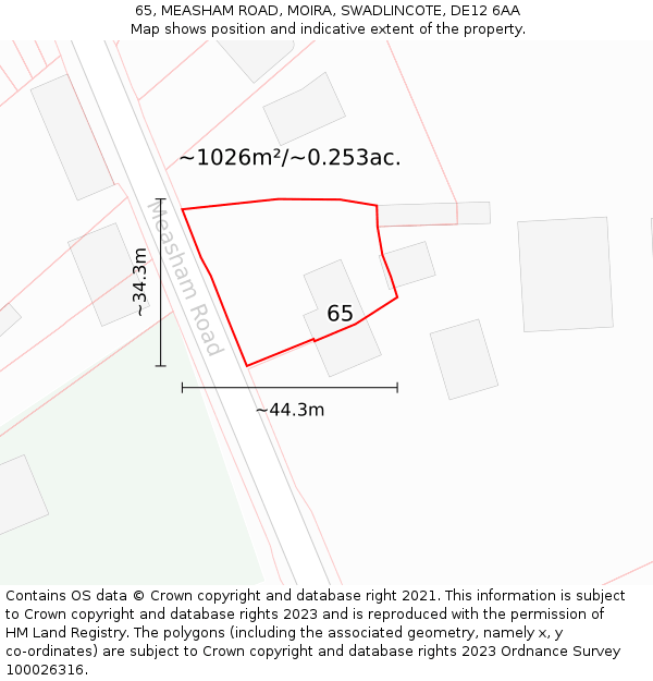 65, MEASHAM ROAD, MOIRA, SWADLINCOTE, DE12 6AA: Plot and title map