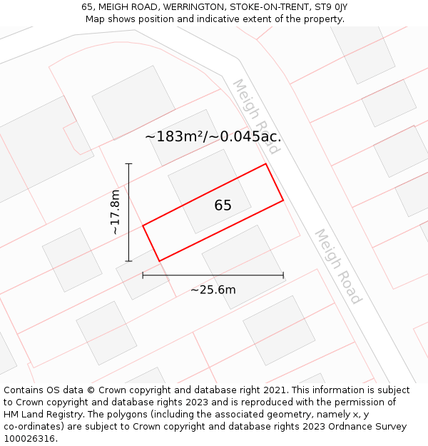 65, MEIGH ROAD, WERRINGTON, STOKE-ON-TRENT, ST9 0JY: Plot and title map