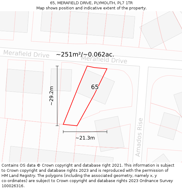 65, MERAFIELD DRIVE, PLYMOUTH, PL7 1TR: Plot and title map