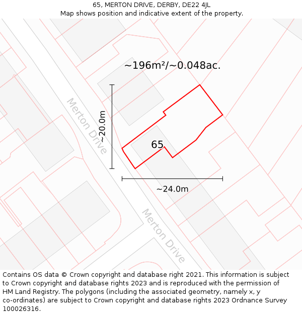 65, MERTON DRIVE, DERBY, DE22 4JL: Plot and title map