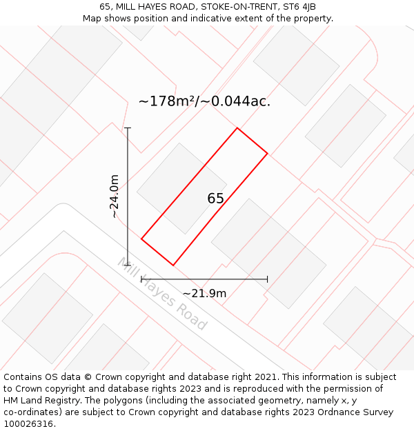 65, MILL HAYES ROAD, STOKE-ON-TRENT, ST6 4JB: Plot and title map