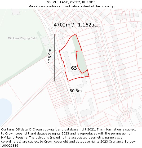 65, MILL LANE, OXTED, RH8 9DS: Plot and title map