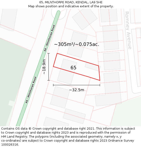 65, MILNTHORPE ROAD, KENDAL, LA9 5HE: Plot and title map