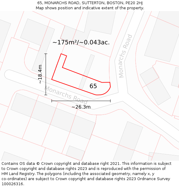 65, MONARCHS ROAD, SUTTERTON, BOSTON, PE20 2HJ: Plot and title map