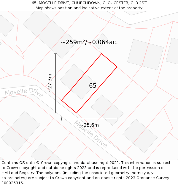 65, MOSELLE DRIVE, CHURCHDOWN, GLOUCESTER, GL3 2SZ: Plot and title map