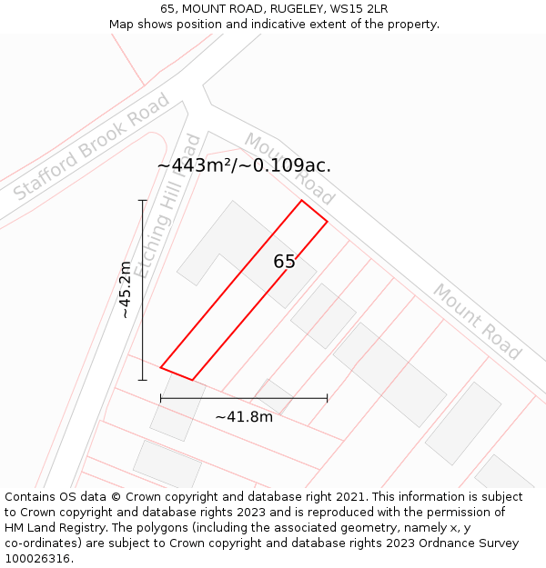 65, MOUNT ROAD, RUGELEY, WS15 2LR: Plot and title map