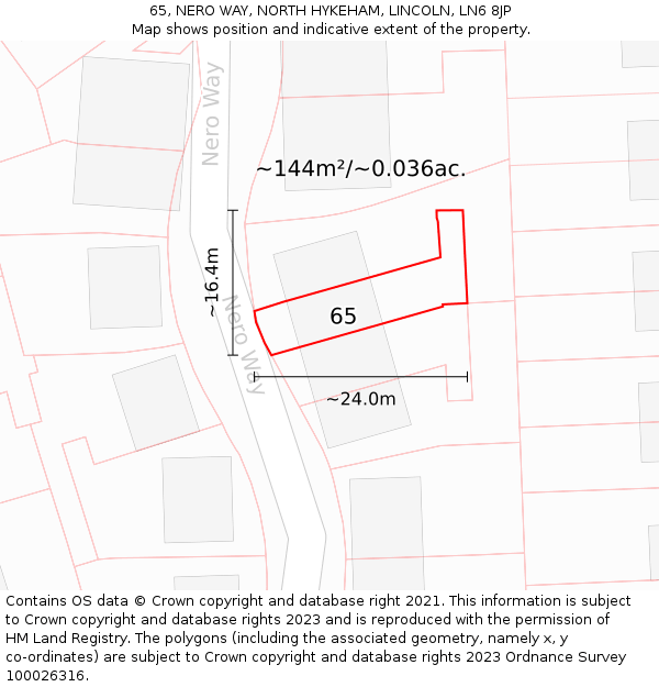 65, NERO WAY, NORTH HYKEHAM, LINCOLN, LN6 8JP: Plot and title map