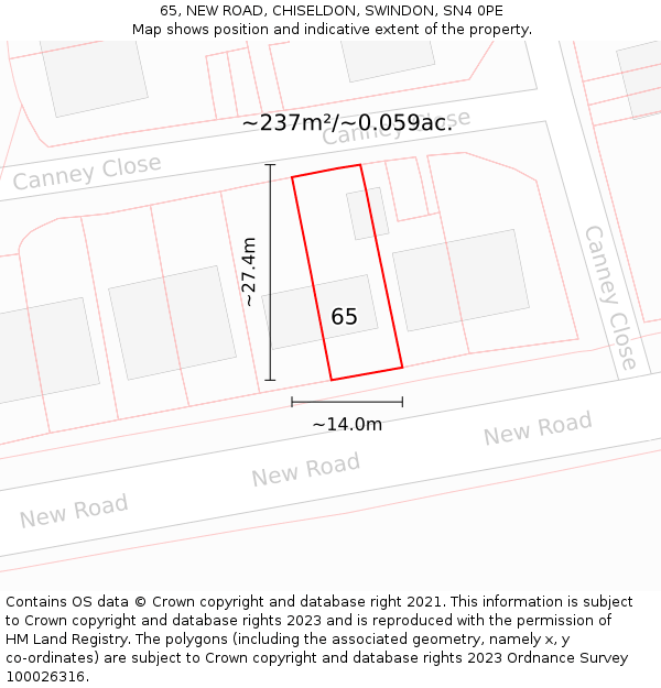 65, NEW ROAD, CHISELDON, SWINDON, SN4 0PE: Plot and title map