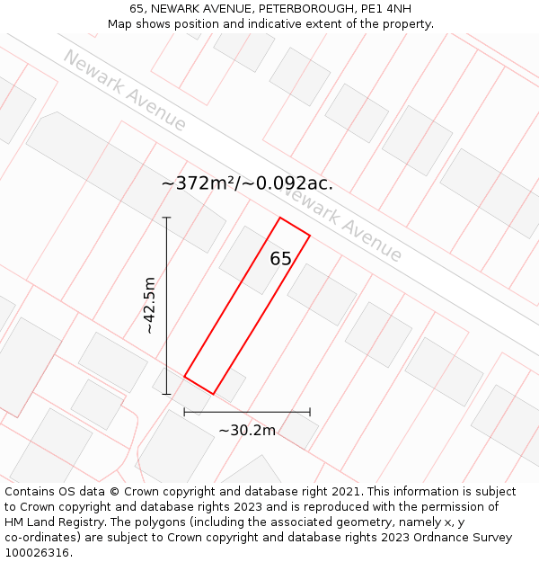 65, NEWARK AVENUE, PETERBOROUGH, PE1 4NH: Plot and title map